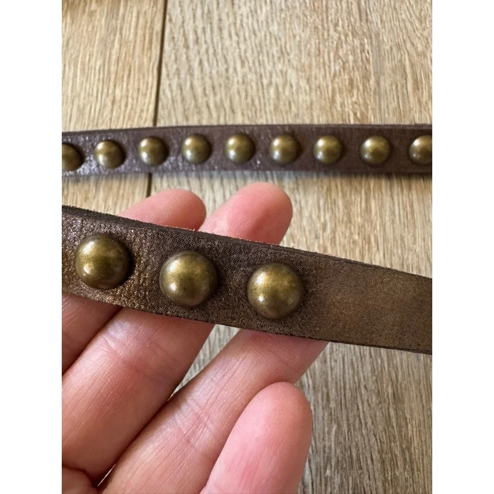 Brown Gold Metallic Brass Tone Round Studded Double Wrap Boho Belt Medium/ Large